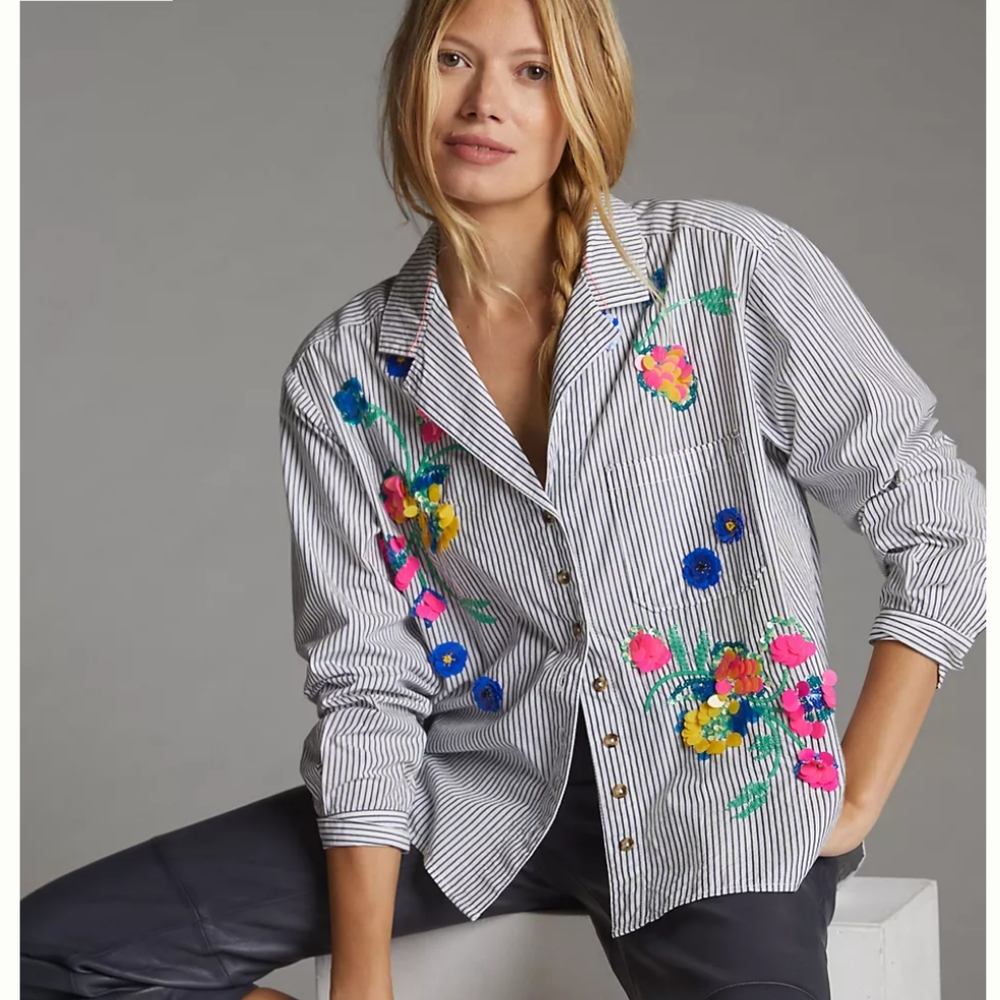 Anthropologie Embroidered Maeve buttondown